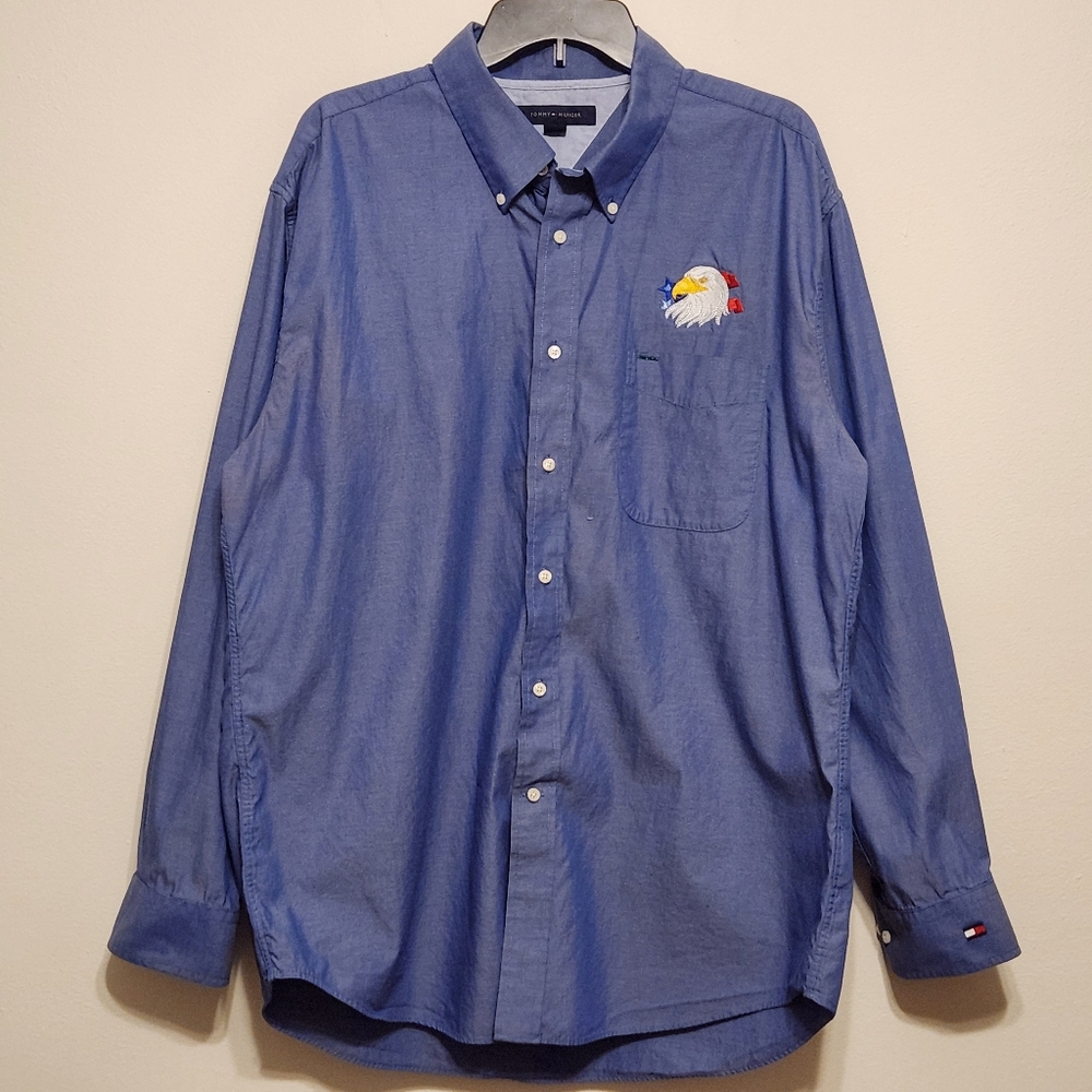 Tommy Hilfiger Blue American Eagle Long Sleeve Button Down Shirt
